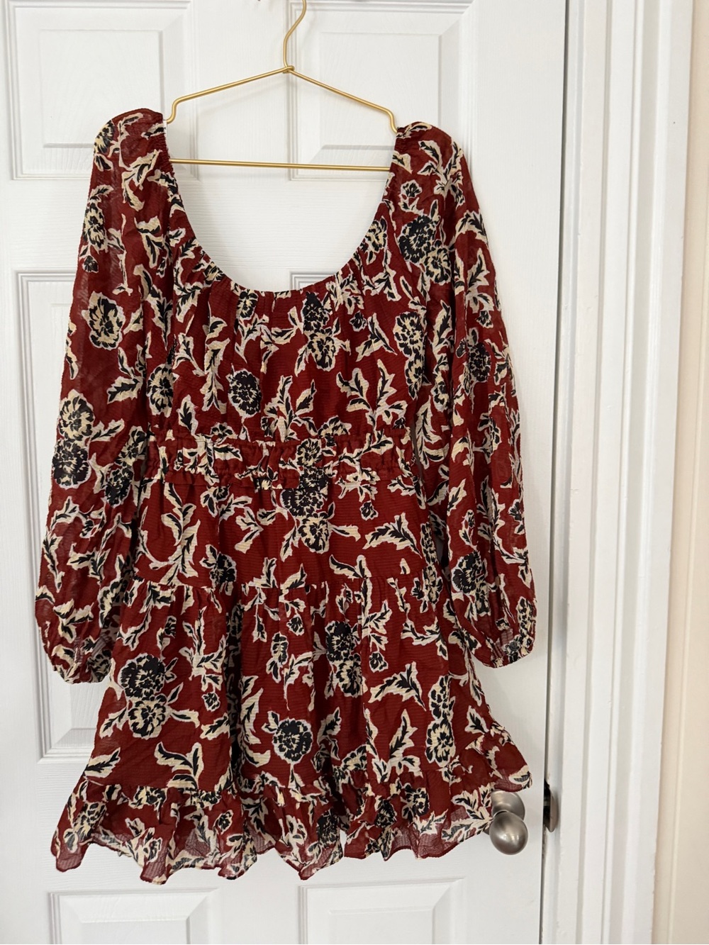 Tanya Taylor Rust Floral Scoop-Neck Mini Dress